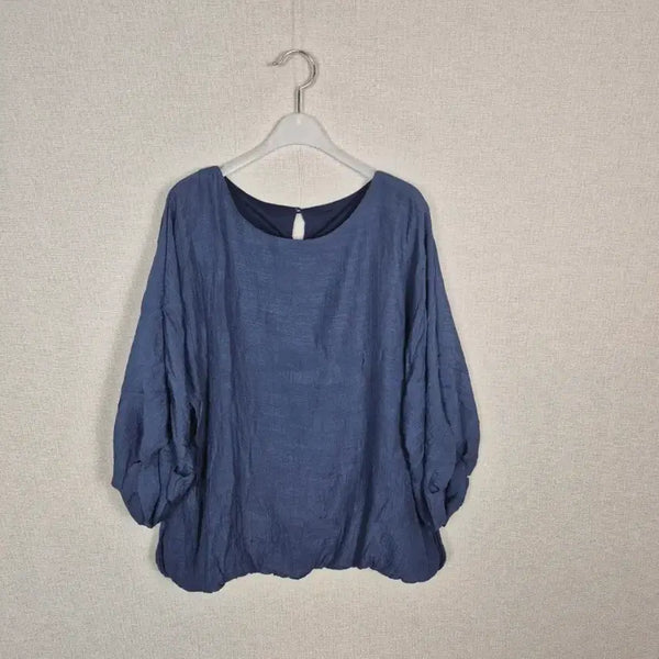 [BUNJANG] Dark Blue Rayon Blend Blouse with Waist Banding / (#66,77추천)레이온혼방 다크블루 허리밴딩 블라우스
