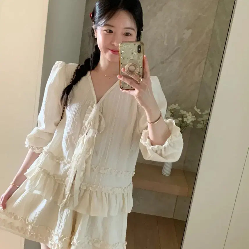 [BUNJANG] By Sini Handmade Ruffled Two-Piece Set / [새상품] 바이씨니 제작 곱창프릴 투피스