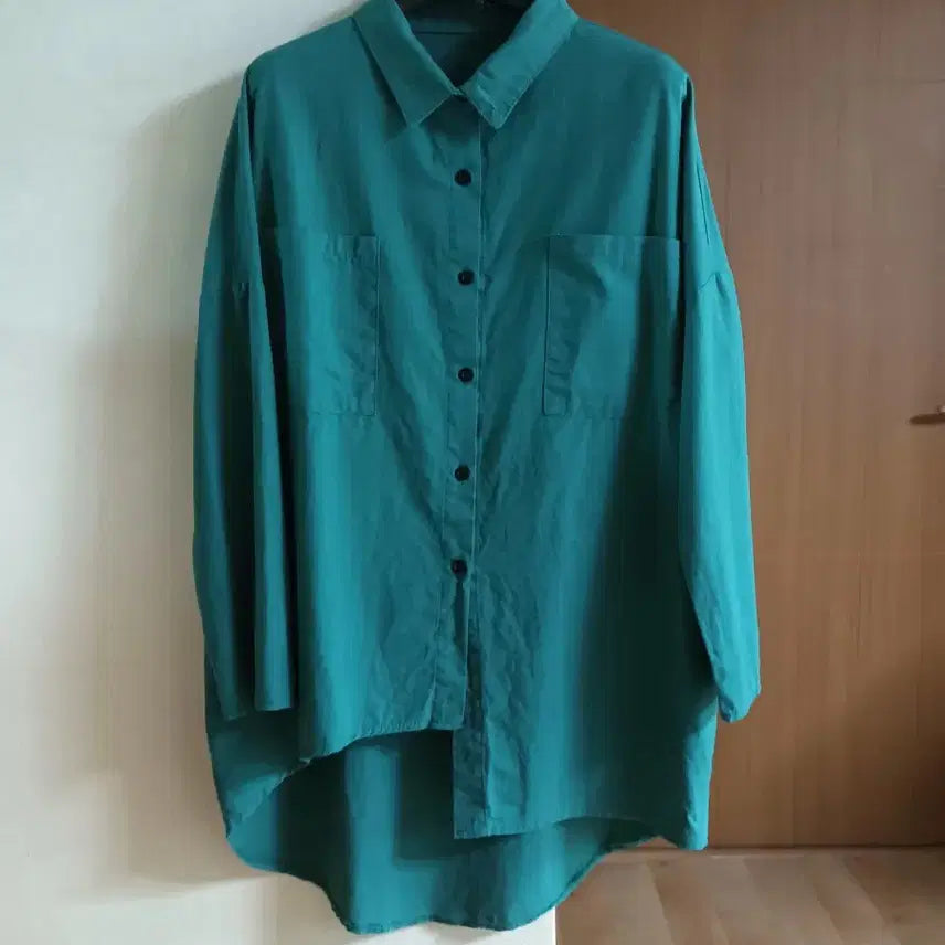 [BUNJANG] Plus Size Linen Long Sleeve Shirt / 빅사이즈 린넨 청록색 여성 롱 셔츠 free
