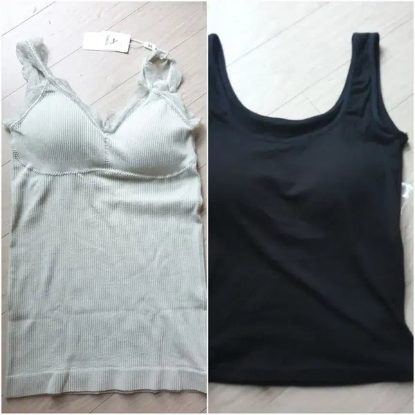 [BUNJANG] Seamless Lace Bralette (Mint) & Ribbed Cami Top (Black) Set / (새상품) 심리스 레이스 브라탑(민트)/미세 골지 캡나시 (블랙)