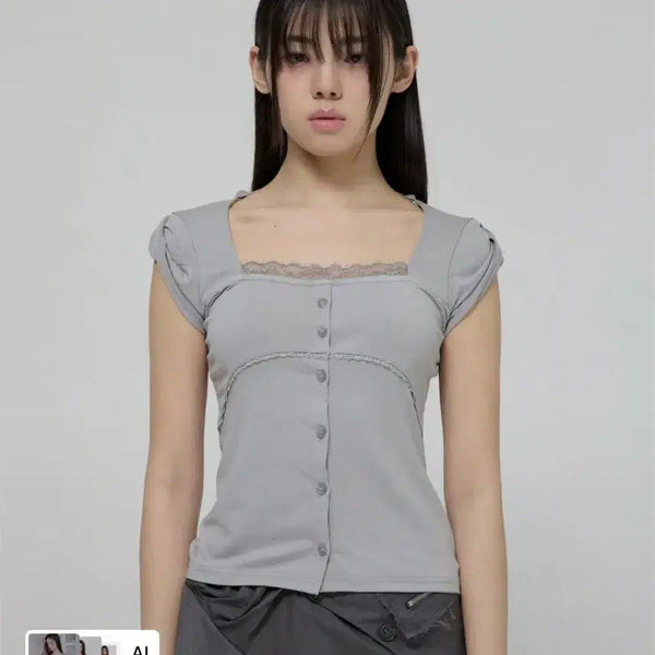 [BUNJANG] Flareup Lace Sleeve Top / (새상품)플레어업 레이스슬리브 탑