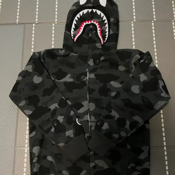 [BUNJANG] BAPE Black Grey Full Zip Hoodie Size L / 베이프 흑계 후드집업 / L