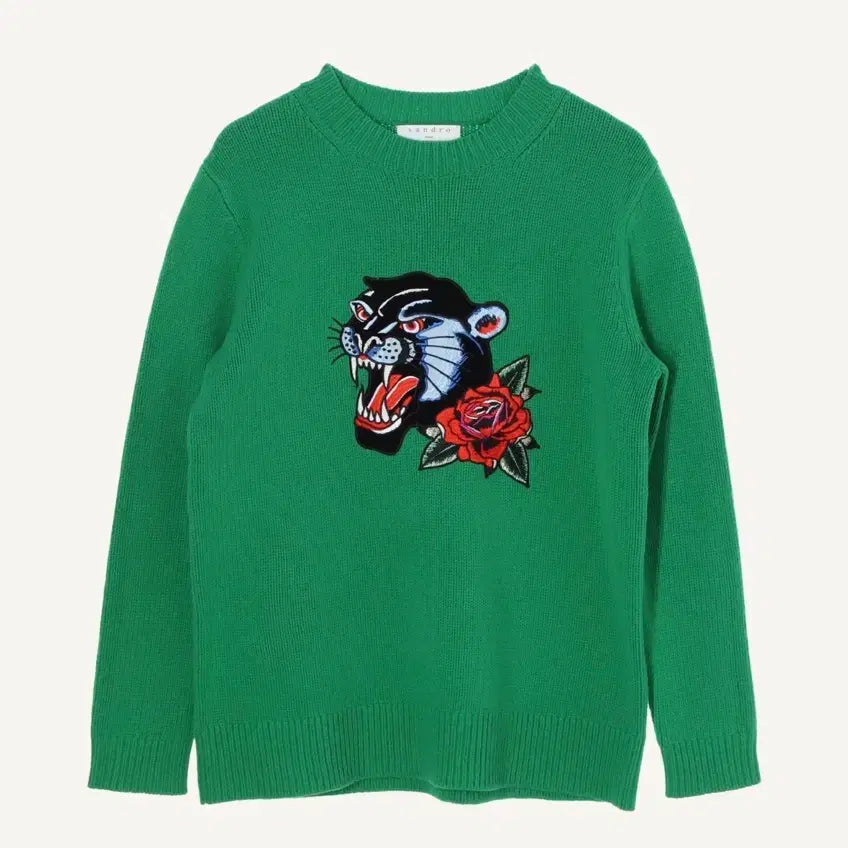 [BUNJANG] Sandro Green Panda Embroidery Knit / 산드로 그린 컬러 팬더 자수 니트
