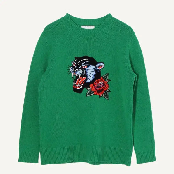 [BUNJANG] Sandro Green Panda Embroidery Knit / 산드로 그린 컬러 팬더 자수 니트