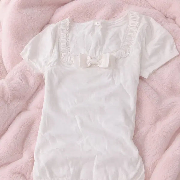 [BUNJANG] Rest Roses Vintage Short Sleeve Top / 레스트로즈 빈티지 반팔탑 라떼갸루 히메카지stc 진리 핑크세스 이코 베베