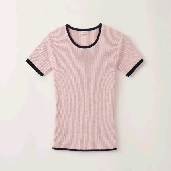 [BUNJANG] Sie Liz Line Half Sleeve Knit Berry Pink / 시에 Sie 리즈 라인 하프 반팔 니트 베리핑크