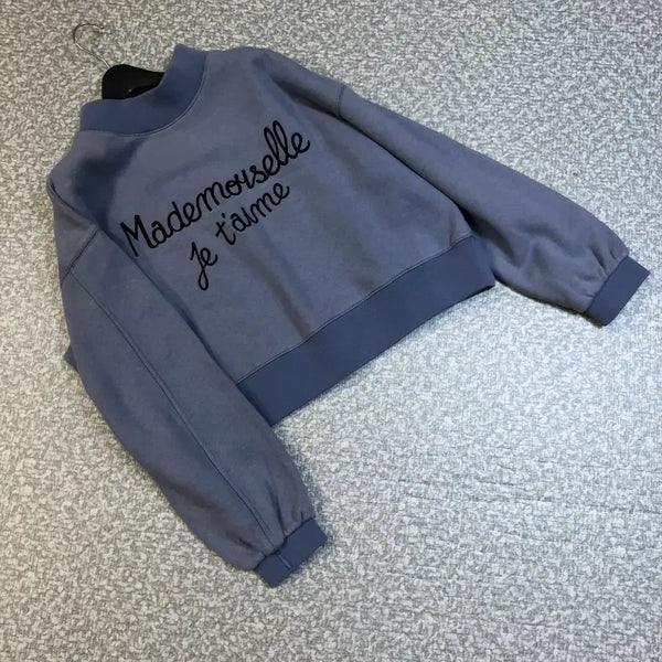 [BUNJANG] Lucky Chouette Semi-Brushed Cotton Mock Neck Sweatshirt with Lettering Balloon Oversized Fit / 럭키슈에뜨 약기모 반목 맨투맨 레터링 벌룬 오버핏 마드모아젤