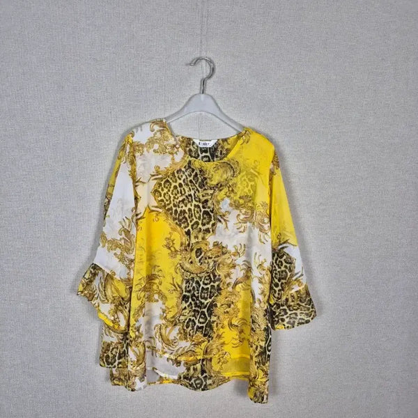 [BUNJANG] Luxury Yellow Leopard Pattern Blouse XXL / (#66,77추천)럭셔리 옐로우레오파드 패턴 블라우스