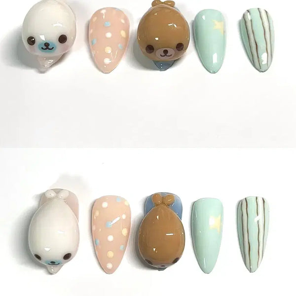 [BUNJANG] Mamegoma Almond Shaped Nail Tips / 왕 귀여운 마메고마 네일팁 ! ^ㅁ^