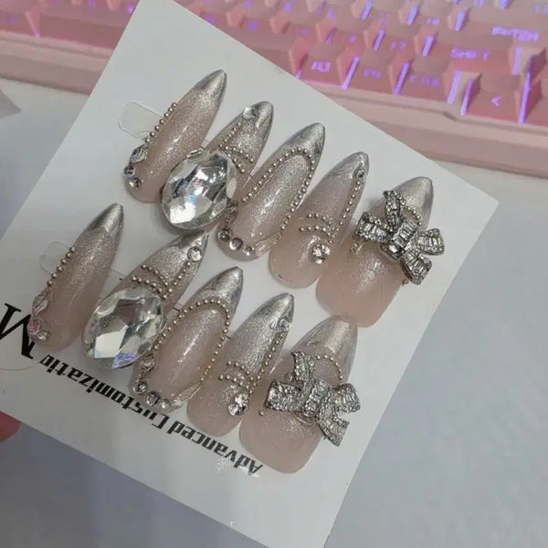 [BUNJANG] Ribbon French Nail Tips [M] / 리본 프렌치 네일팁 [M]