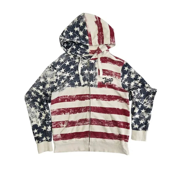 [BUNJANG] JEEP Vintage Flag Zip-Up Hoodie / JEEP 지프 빈티지 성조기 후드 집업