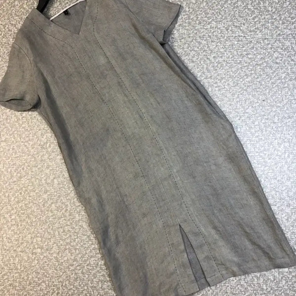 [BUNJANG] ING 100% Linen Short-Sleeve Dress / 제평 린넨100% ING 호시스티치 반팔 원피스 국산 최고급 후들후들