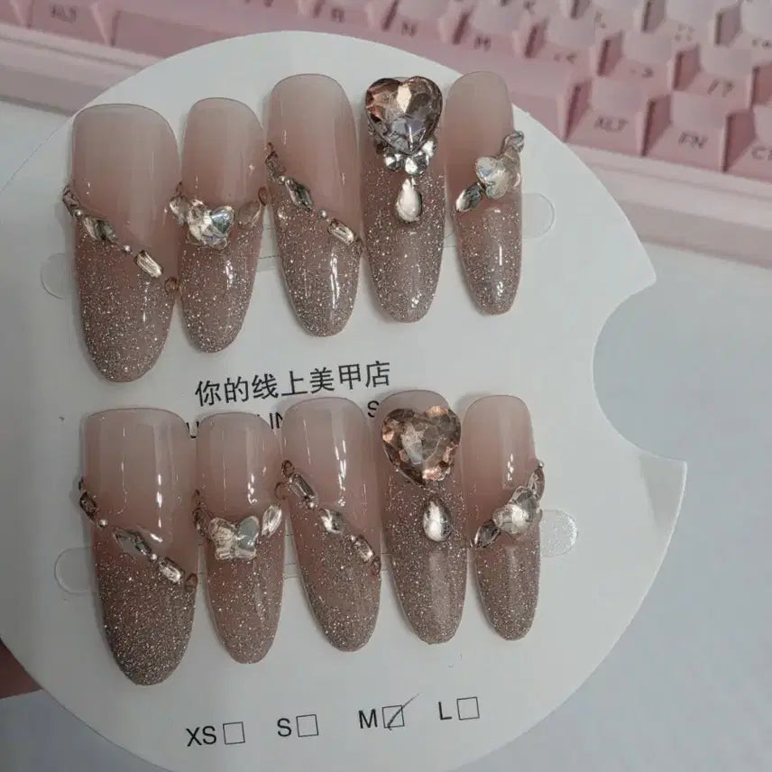 [BUNJANG] Heart Jewel Glitter Nail Tips [M] / 하트 보석 글리터 네일팁 [M]