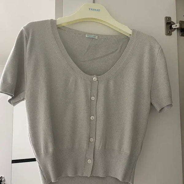 [BUNJANG] Tanatt Short-Sleeve Cardigan Mint Grey / 타낫 반팔 가디건 민트그레이