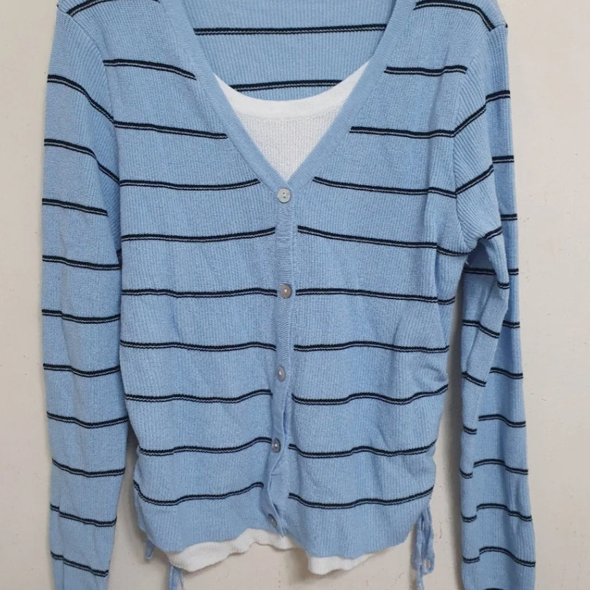 [BUNJANG] Cotes Combinaison Striped Knit Cardigan Set / 코테즈콤바인 스트라이프 니트 가디건