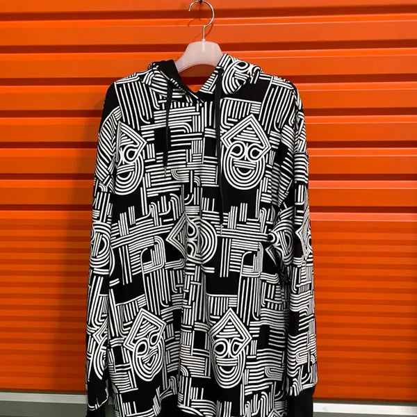 [BUNJANG] LUCKY CHOUETTE All-Over Pattern Oversized Hoodie / 럭키슈에뜨 올오버 패턴 오버핏 후드티 FREE