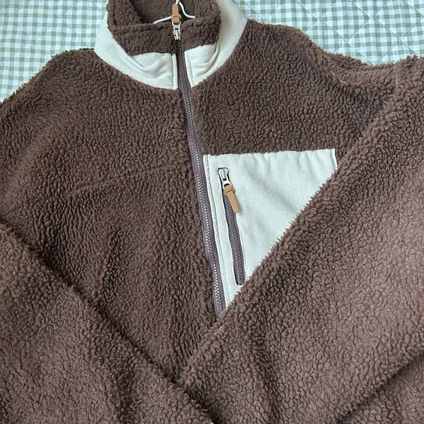 [BUNJANG] Brown Fuzzy Zip-Up Jacket / 브라운 뽀글이 집업 자켓