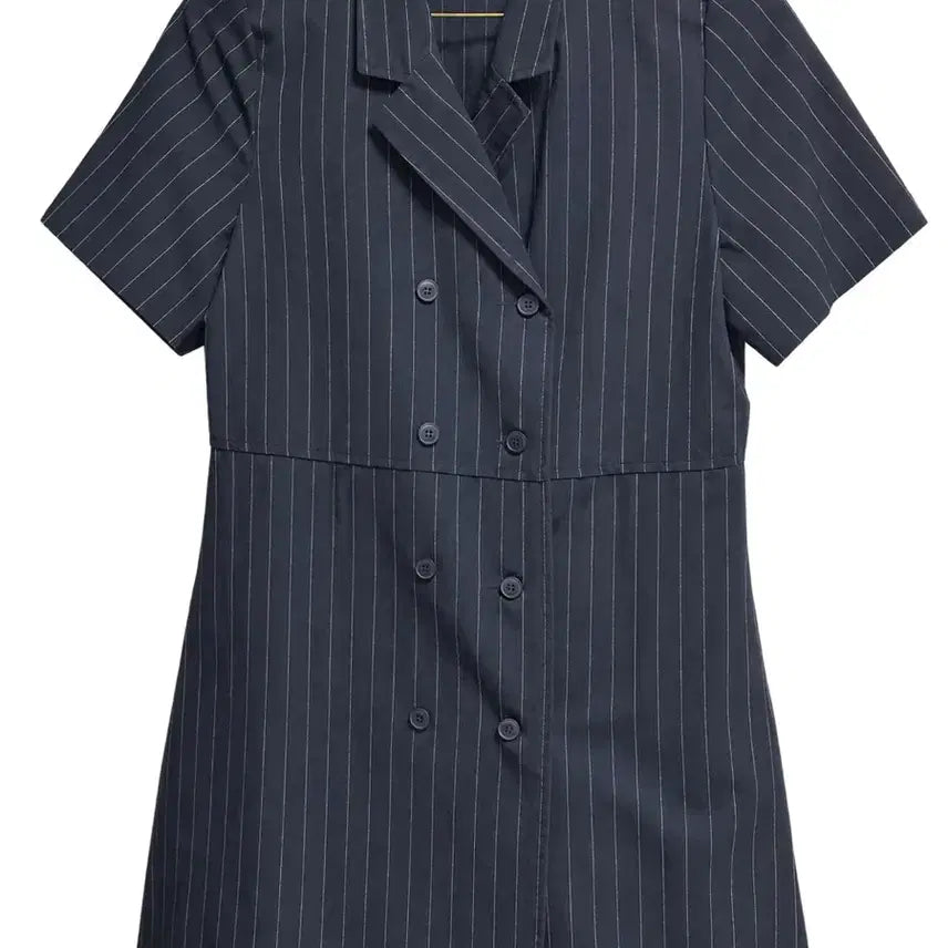 [BUNJANG] Navy Stripe Double-Button Dress / 네이비 스트라이프 더블 버튼 원피스