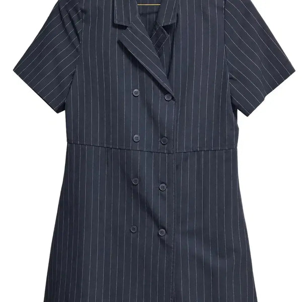 [BUNJANG] Navy Stripe Double-Button Dress / 네이비 스트라이프 더블 버튼 원피스