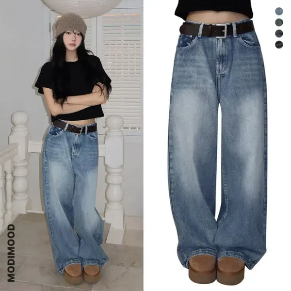 [BUNJANG] MODIMUDE Folder Hem Snap Two-Way Washed Denim Pants (Light Blue, Long M) / 모디무드 폴더 밑단 스냅 투웨이 워싱 데님 팬츠