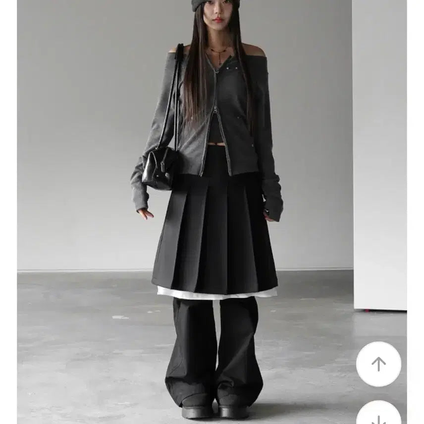 [BUNJANG] Binaryone Canme 2-Way Layered Pleats Midi Skirt / 바이너리원 캔메 2-WAY 레이어드 플리츠 미디스커트