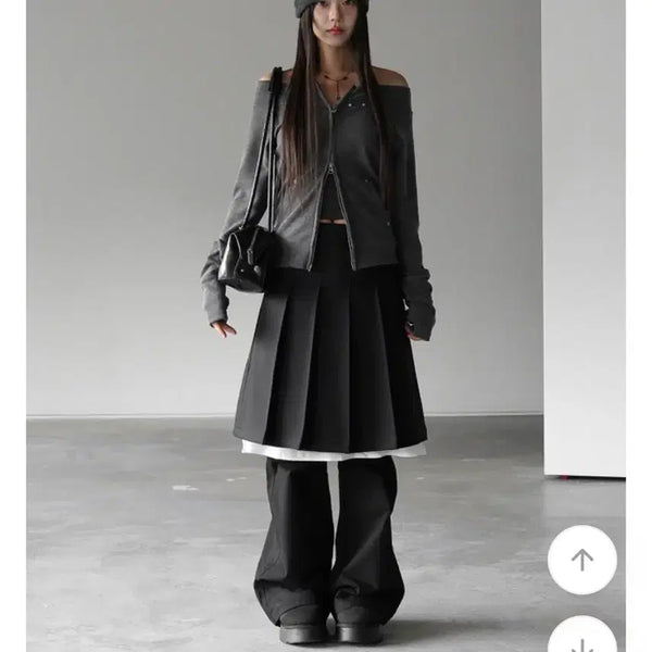 [BUNJANG] Binaryone Canme 2-Way Layered Pleats Midi Skirt / 바이너리원 캔메 2-WAY 레이어드 플리츠 미디스커트