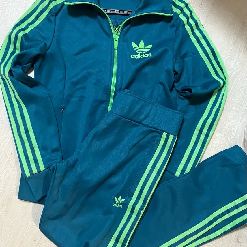 [BUNJANG] Adidas Teal/Lime Green Training Set / 아디다스 청록/형광연두 트레이닝 세트