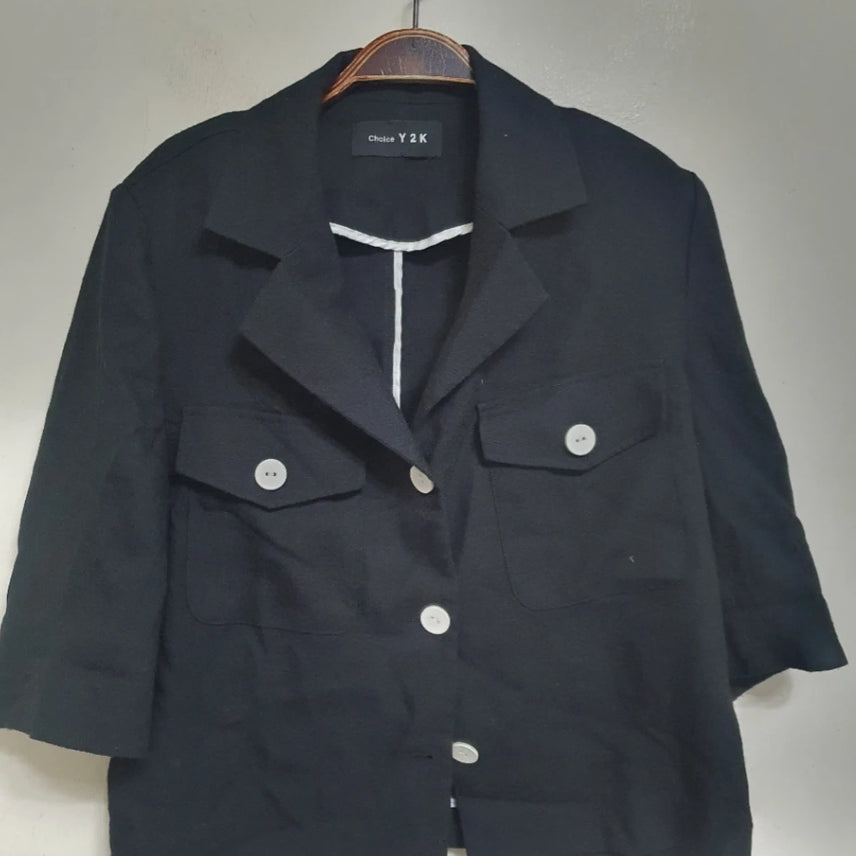[BUNJANG] CHOICE Y2K Black Short Sleeve Jacket / 초이스 Y2K 블랙 반팔 자켓