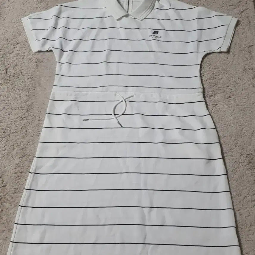 [BUNJANG] Beanpole Long Dress White Black Stripe Shirt Collar / 빈폴  원피스 95  (725