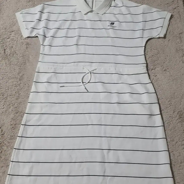 [BUNJANG] Beanpole Long Dress White Black Stripe Shirt Collar / 빈폴  원피스 95  (725