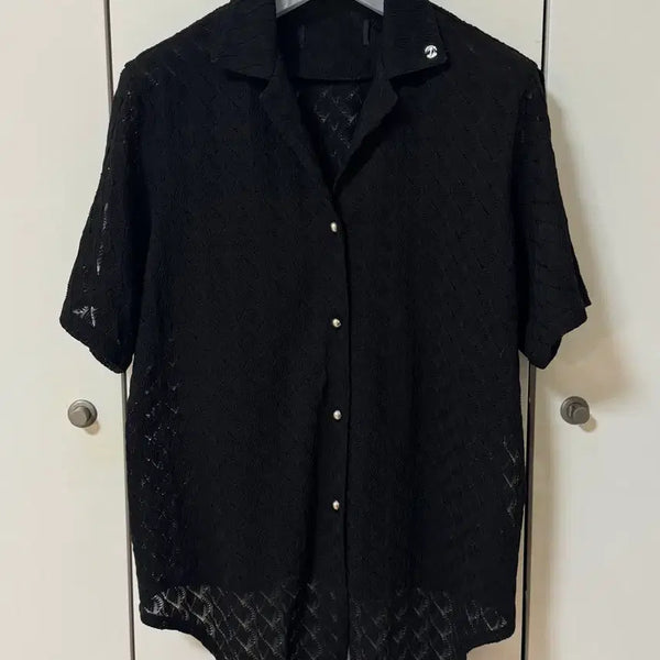 [BUNJANG] Triming Bird Half Shirt Black Patterned Top / 트리밍버드 하프 셔츠 남방