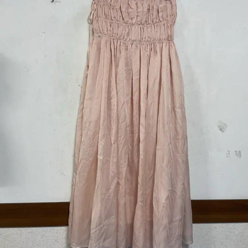 [BUNJANG] Sheer Chiffon Off-Shoulder Long Dress with Ruching / 특가새)N6956 오간자느낌 쉬폰 오프숄더 롱 원피스.드레스.셔링.