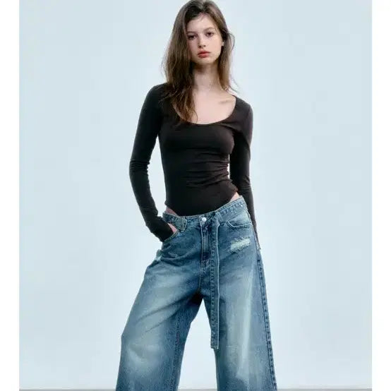 [BUNJANG] Theowoo Rivet Belt Denim Pants / 더오유 리벳 벨트 데님 팬츠 판매합니다