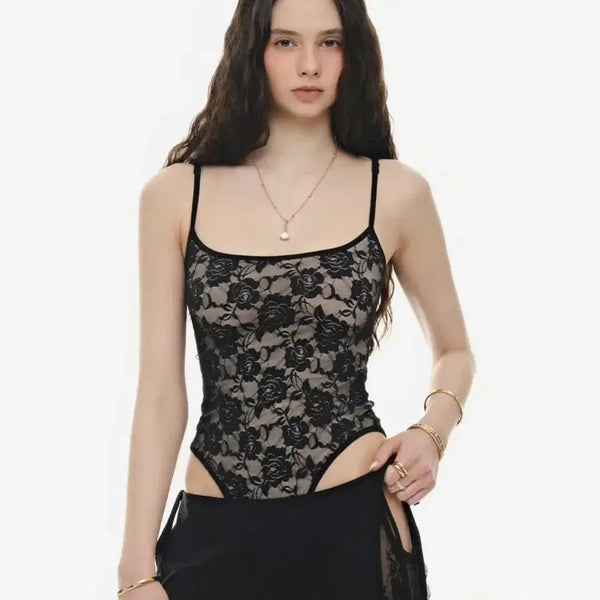 [BUNJANG] Too Much Tax Deep Round Neck Lace Bodysuit S / 투머치택스 딥 라운드 넥 레이스 바디수트 S