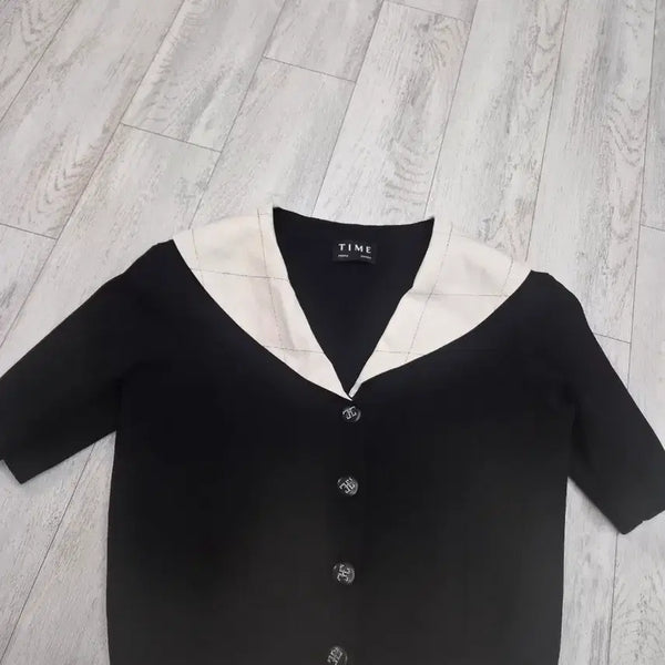 [BUNJANG] TIME Square Collar Knit Cardigan Black / 한섬 타임 카라 니트 가디건 블랙