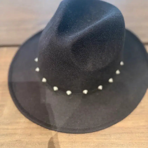 [BUNJANG] Black Studded Felt Fedora / Western Hat / 블랙 스터드 펠트 페도라 / 웨스턴 햇