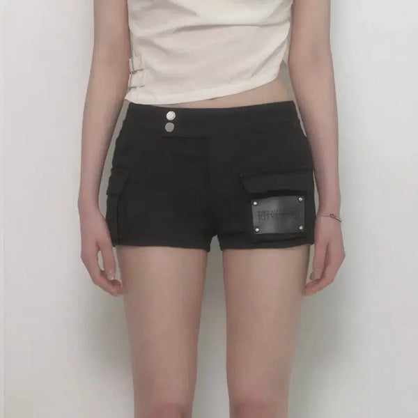 [BUNJANG] Etsosme Leather Patch Cargo Short Pants / 에트오소메 레더 패치 카고 숏팬츠 Leather Patch Cargo Short Pants