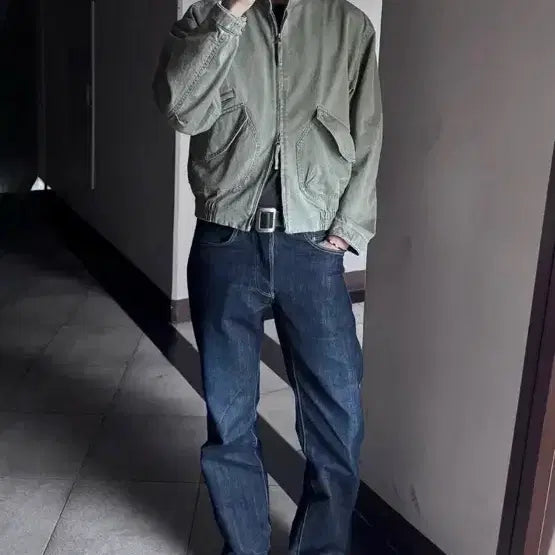 [BUNJANG] Coour Cation Washed Trimming Collar Jumper (Washed Khaki) / 쿠어 카치온 워시드 트리밍 카라 점퍼 (워시드카키)