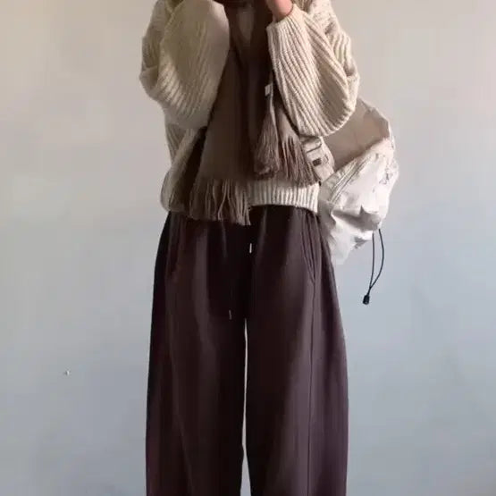 [BUNJANG] Brown Wide Balloon Pants / 브라운 와이드 벌룬 팬츠