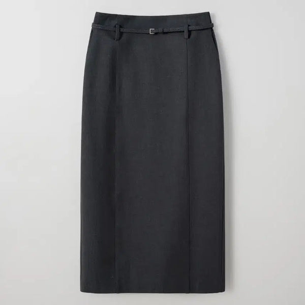 [BUNJANG] Sie Sie Jeanne Wool Belted Skirt Charcoal Medium / 새상품 시에sie 젠느 울 벨티드 스커트 차콜 미디 S