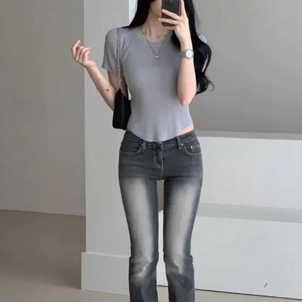 [BUNJANG] High Classic Made Low-Rise Washing Spandex Slim Bootcut Denim Jeans / [MADE/자체제작] 로우라이즈 워싱 스판 슬림 부츠컷 데님
