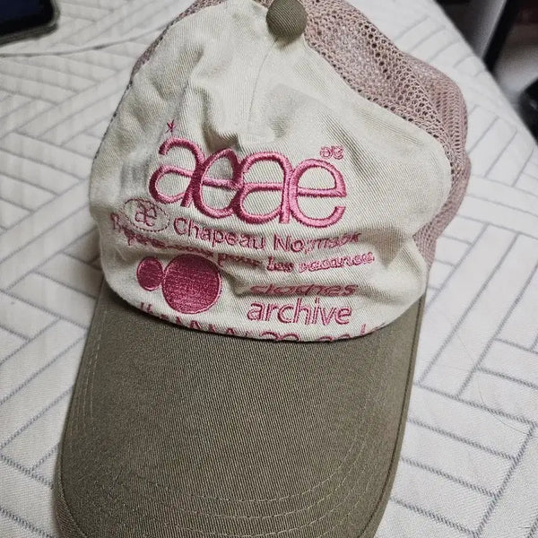 [BUNJANG] aeae Logo Baseball Cap Beige/Pink / aeae 에이에이 캡 모자 베이지/핑크