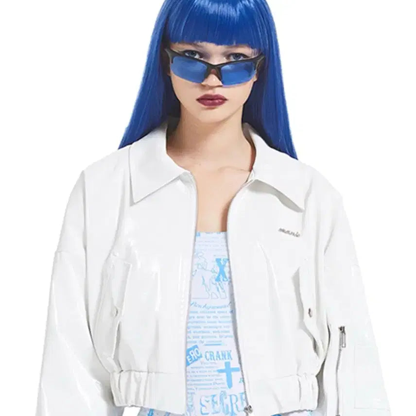 [BUNJANG] CRNK Eco Leather Flight Jacket White / 크랭크 에코 레더 항공 자켓 화이트