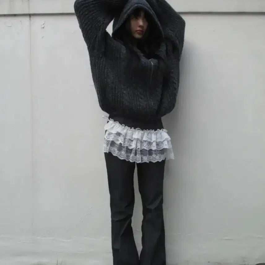 [BUNJANG] Timeline Seoul Frill Lace Layered Skirt Black / 타임라인서울 프릴 레이스 레이어드 스커트 블랙