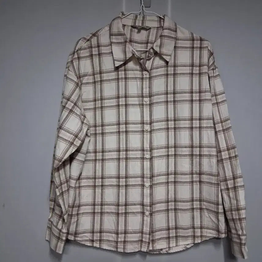 [BUNJANG] SPAO Checked Shirt Ivory Brown Size 95 / 스파오체크 남방 아이보리 브라운(95)
