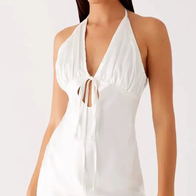 [BUNJANG] Peppermayo White String Halterneck Mini Dress / 페퍼마요 화이트 끈 홀터넥 미니 원피스