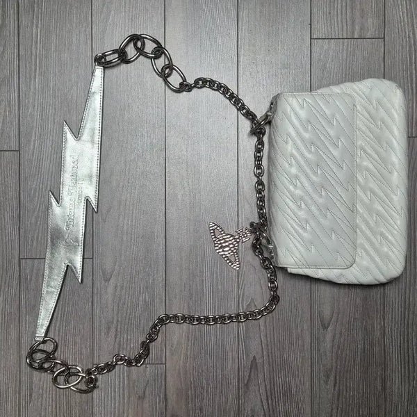 [BUNJANG] Vivienne Westwood White Leather Chain Lightning Emblem Handbag / 비비안웨스트우드 핸드백