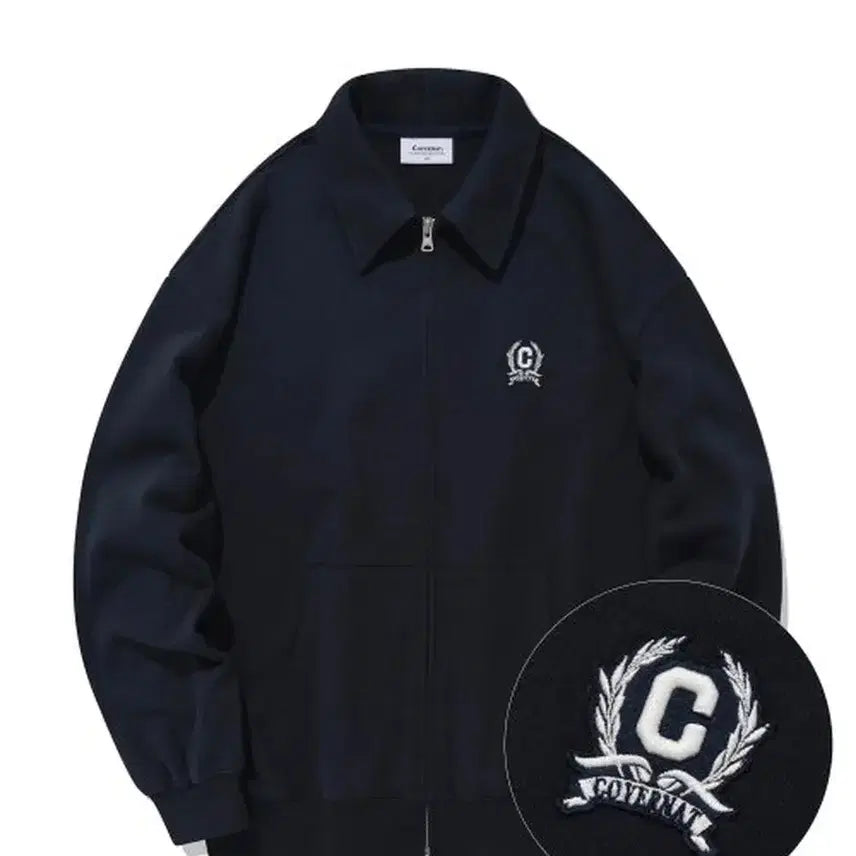 [BUNJANG] Covernat Emblem Collar Zip-up Sweatshirt Navy XL / 커버낫 엠블럼 카라 집업 스웻 셔츠 맨투맨 네이비 XL