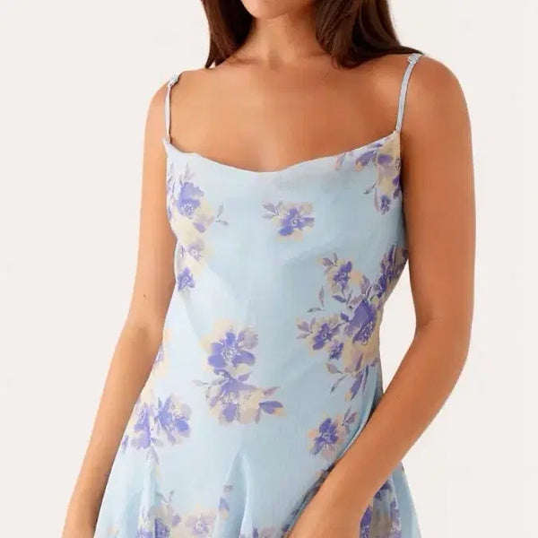 [BUNJANG] Pepper Mayo Sky Blue Floral Slip Dress / 페퍼마요 하늘색 꽃무늬 슬립 원피스
