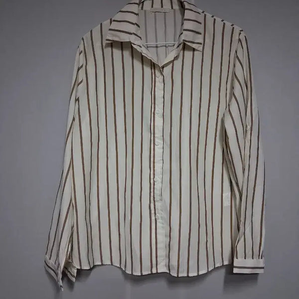 [BUNJANG] MUZAK Vertical Stripe Shirt Beige (Free Size) / 무자크 세로 스트라이프 셔츠 베이지(프리)